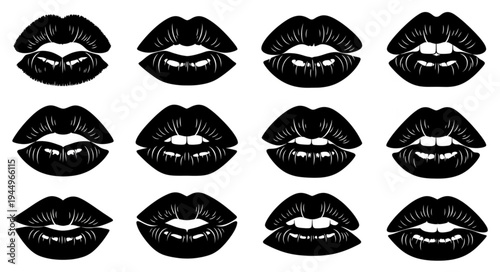 Black Lipstick Kiss Marks Pattern.