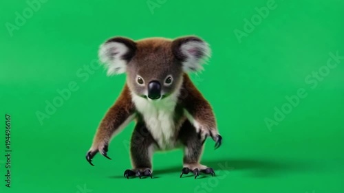 Cute koala standing on green background with claws outstretched