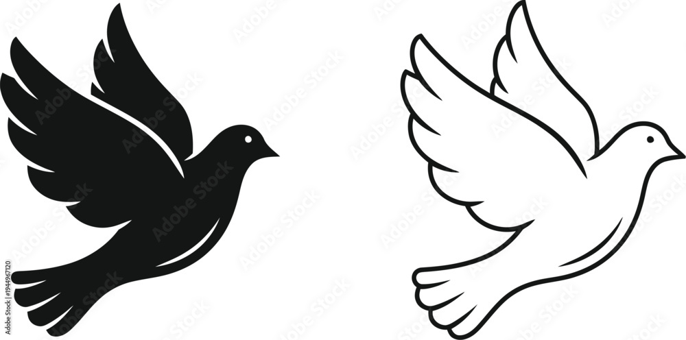 Obraz premium Dove pair black white flying birds symbol Vector