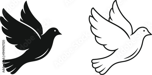 Dove pair black white flying birds symbol Vector