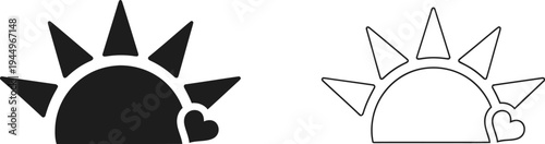 Sun with spikes and heart symbol Vector