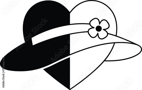 Love heart hat black white Vector