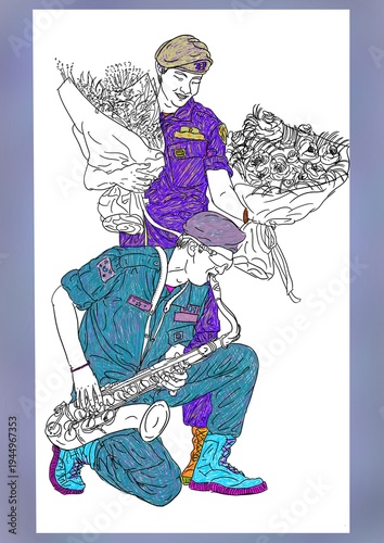 Two men models fashion illustration digital sketch