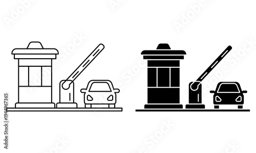 Vehicle access control barrier and toll booth line and solid icon illustration