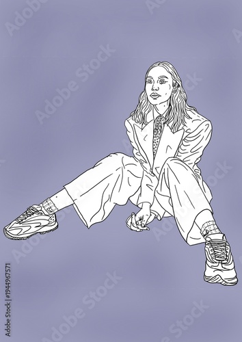 Adult woman sitting in formal attire sketch illustration