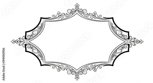 Elaborate ornate blank frame with intricate scrollwork border on isolated white background