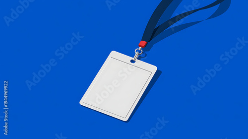 Blank ID badge hanging on blue background