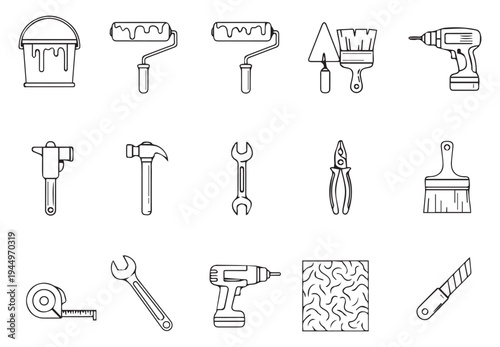 set of construction materials, repair icons. vector set.