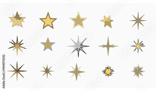 Minimal sparkle star icons twinkle shine symbols vector