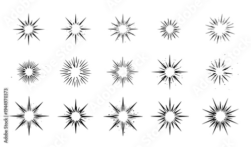 Christmas sparkle star shining burst icon set vector