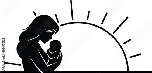 Mother holding baby at sunrise Vector
