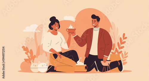 Couple Enjoying a Picnic Together Outdoors.
