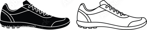 Black and white illustration of running shoes side by side Vector