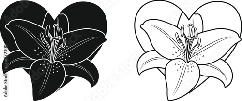 Heart shaped flowers black and white Vector