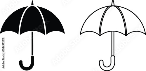 Black and white illustration of two umbrellas Vector