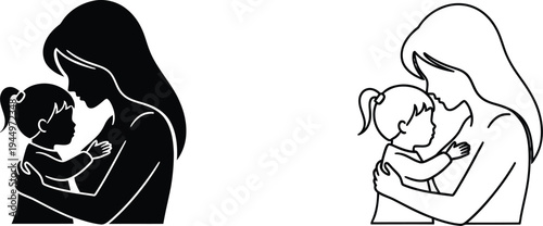 Mother and newborn baby silhouette vector illustration Vector