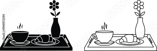 Stovetop cooking illustration with flowers and cup Vector