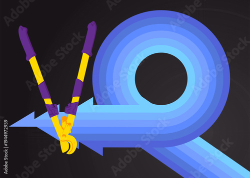 Retro 70s Background with Wire cutter. Groovy Heavy Duty Large Cable Cutter, old cutter for wire or steel bars 1970s art template. Minimalistic Vintage design poster. Old-fashioned color artwork.