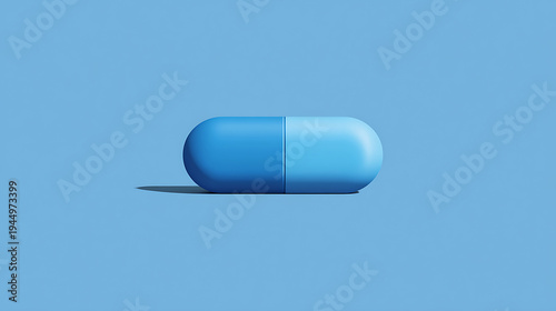 Blue capsule resting on a smooth blue surface