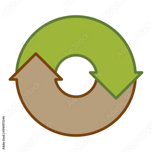 2ステップの、アウトライン付きの太い回転矢印(サイクル矢印)　円形循環プロセスチャート図　ベクターイラスト素材