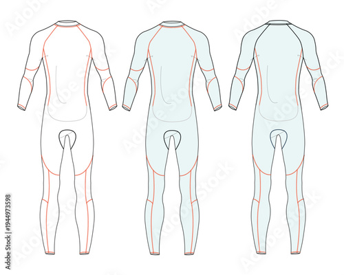 Men’s jumpsuit front and back view technical flat sketch vector mockup illustration.