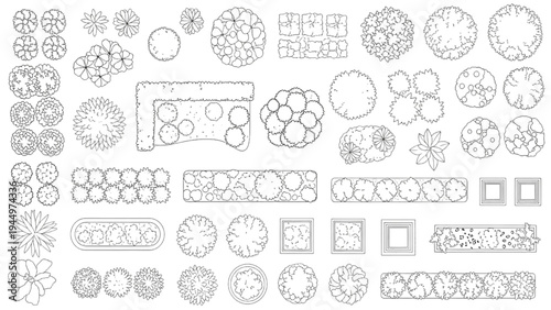 Comprehensive Top View Architectural Landscape Design Elements Collection for Plan View Layouts