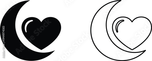 Crescent moon heart symbols love Vector