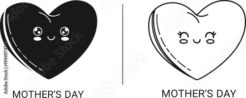 Mother's day hearts cute smiling black white illustration Vector