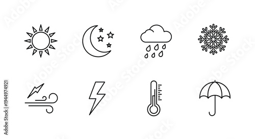 Collection of Weather Icons Representing Different Atmospheric Conditions