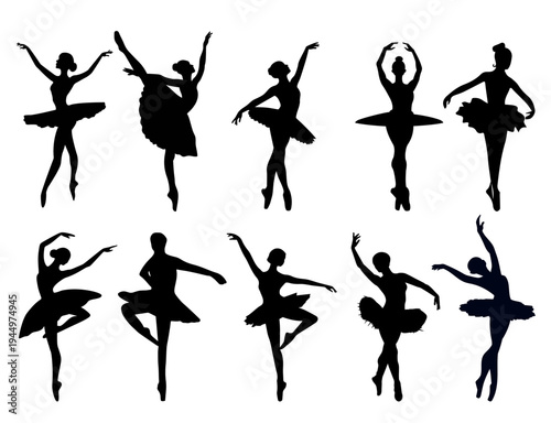 Ballerina Silhouette Collection, Graceful Ballet Dancer Poses Set Isolated on Transparent Background