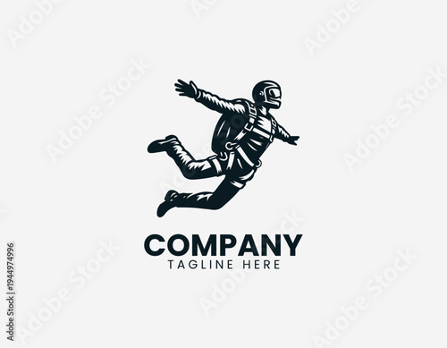 Skydiver in freefall pose black vector logo illustration isolated on white background