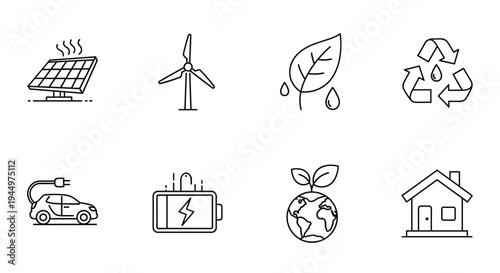 Eco friendly energy and sustainability icons set