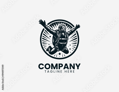 Skydiver in freefall pose black vector logo illustration isolated on white background