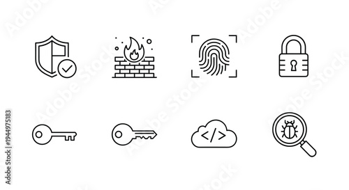 Cybersecurity icons collection representing digital protection and data security concepts