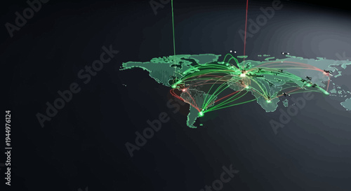 Global Connectivity Illustrated by a Network of Light Lines Overlayed on a World Map