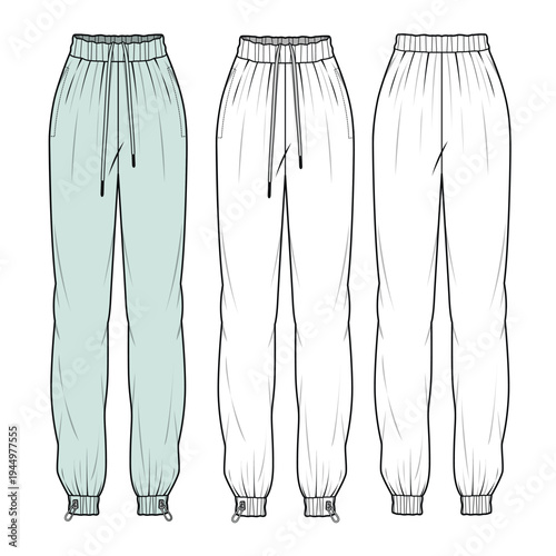 Ladies joggers technical illustration vector mockup template.