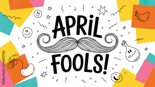 April fools' day celebration with colorful background and mustache