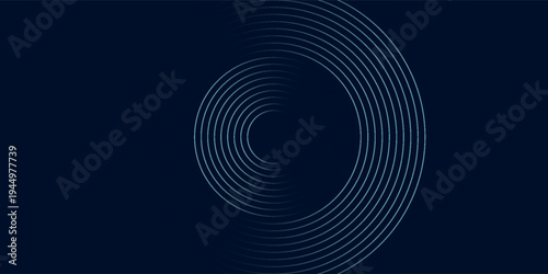 Blue abstract background with glowing circles. Swirl circular lines pattern. Geometric spiral. Twirl element. Modern graphic design. Futuristic technology concept.