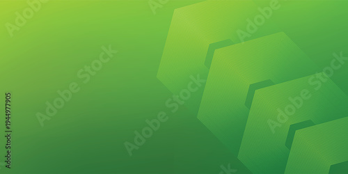 Abstract background with green gradient and dynamic hexagonal line patterns.