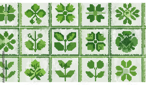 Abstract knitted floral pixel embroidery seamless pattern