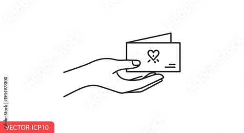 Hand holding a greeting card with a heart and cross symbol on a white background for love or valentine's day
