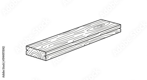 Wooden plank with visible grain and knots on white background for construction or diy projects
