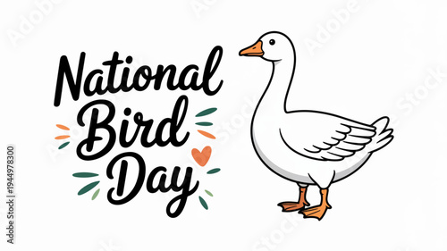 National bird day illustration with goose and colorful text on white background celebrating bird conservation