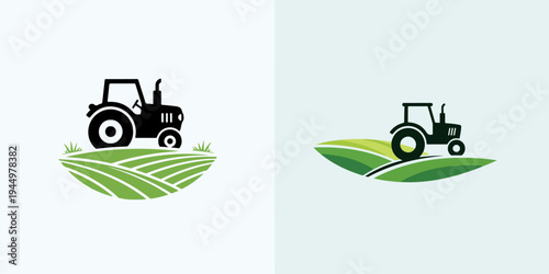 Tractor and Green Rolling Hills Vector Illustration