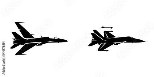 Dynamic silhouette illustration of advanced military jet fighters, highlighting powerful flight and variable-sweep wing design