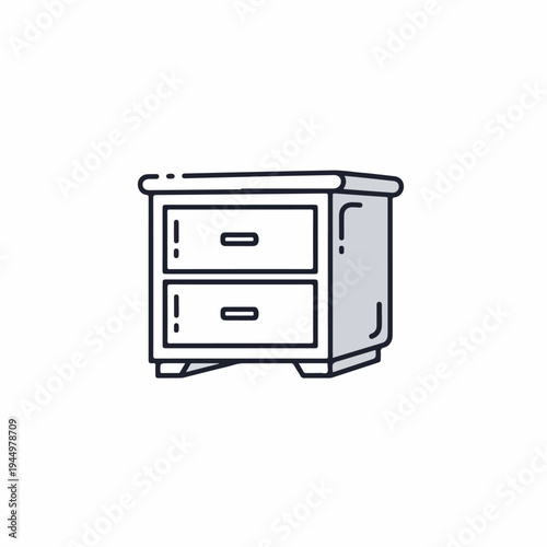 Modern minimalist bedside nightstand icon, perfect for bedroom furniture and home decor illustrations, storage cabinet design element