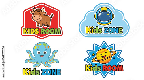 Kids room and zone cute animal space sticker badge vector