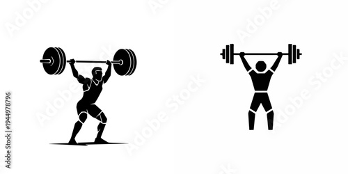 Dynamic silhouettes depicting a male athlete in the powerful act of weightlifting, showcasing strength and determination