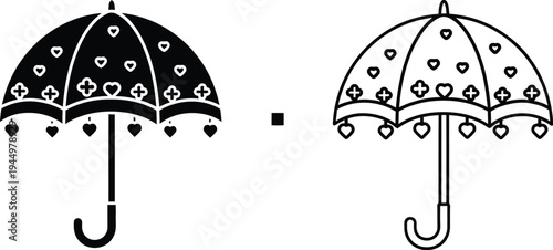 Black and white umbrellas with floral patterns Vector