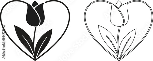 Heart shaped tulip line art Vector